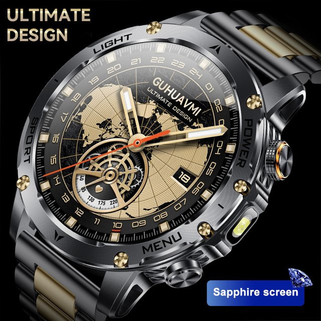 KAVSUMI Smartwatch, Saphirglas, GPS, Edelstahl, Schwarz, Herren - Bild 1