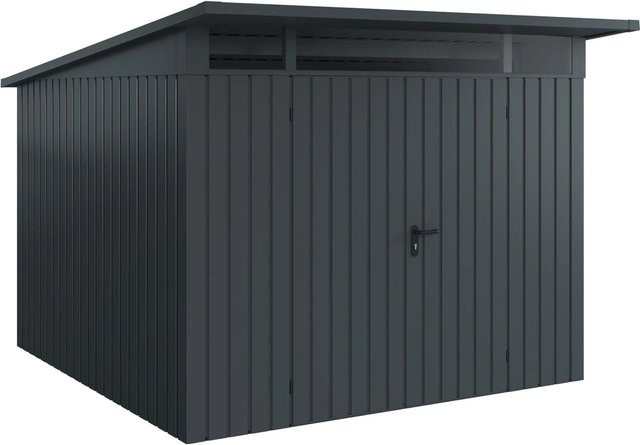 EcoStar Gerätehaus Euroline Pultdach in Anthrazitgrau mit 2-flügeliger Tür und Oberlicht aus Acrylglas, Breite: 277 cm, Tiefe: 310 cm - Bild 1