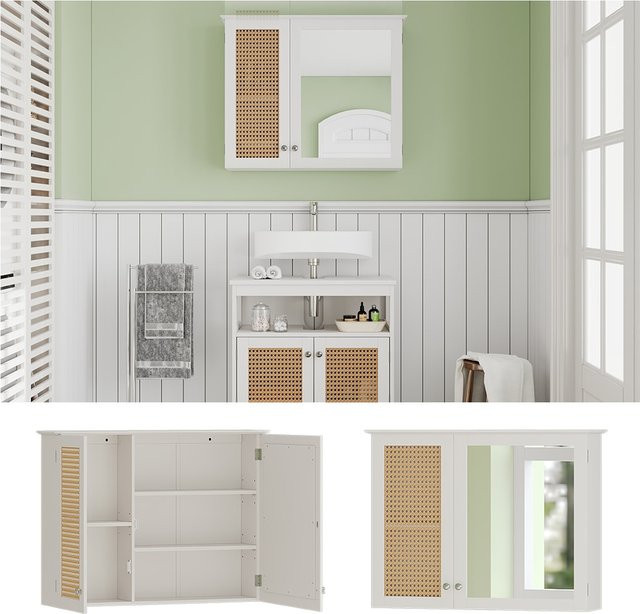Vicco Badspiegelschrank Rosario Weiß mit 2 Glastüren und Lochmuster, B: 68 cm, T: 49 cm, H: 60 cm - Bild 1