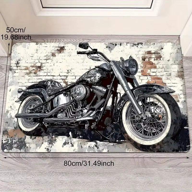 VIKAMA Motorrad-Flanellteppich als rutschfeste und saugfähige Fußmatte in Multicolour für Eingangsbereich, Garage oder Badezimmer - Bild 3