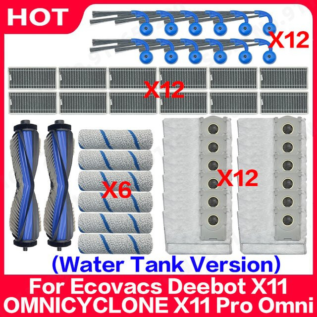 Ecovacs Deebot X11 OMNICYCLONE X11 Pro Omni Zubehör-Set mit Haupt- und Seitenbürsten, HEPA-Filtern, Wischmopps und Staubbeuteln (Wassertank-Version) - Bild 1