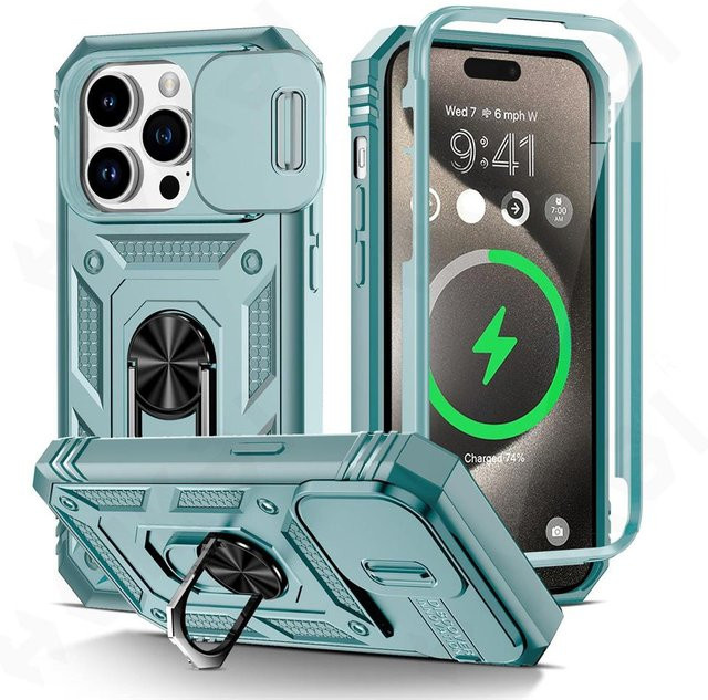 FAXYSON Panzerhülle für iPhone mit Kameraschieber und 360 Grad drehbarer Schutzabdeckung in Blau - Bild 1