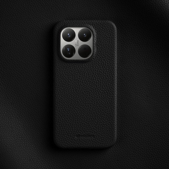 Melkco Echtleder Handyhülle aus Vollnarben-Rindsleder mit Litschi-Muster für Xiaomi 15T Pro, Mi 15 Ultra, 13 und 14 in Schwarz - Bild 1