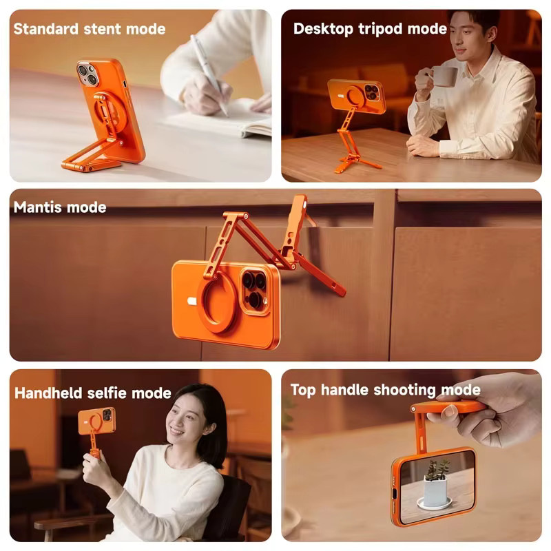 COBONE XILETU Smartphone Halterung in Orange, faltbar und verstellbar mit magnetischer Arca-Swiss-Handyhalterung für Vlogs und Desktop-Nutzung - Bild 2
