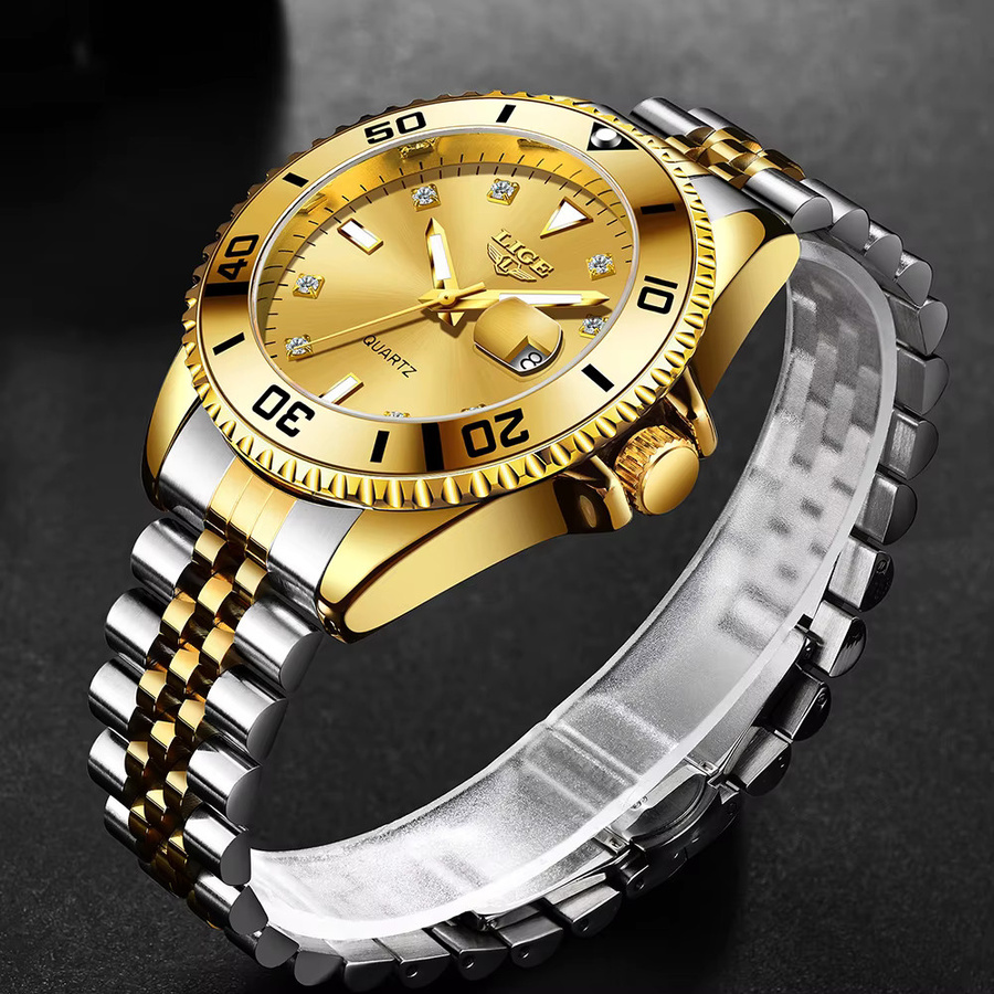 LIGE Armbanduhr Edelstahl, Quarz, Herren, Gold - Bild 2