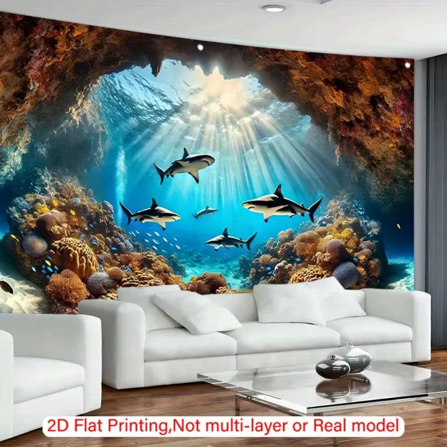 VIKAMA Wandbehang mit Hai-Motiv als 2D-Wandteppich - Bild 3