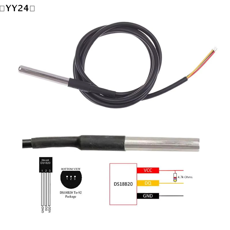 ΣYY24 Sigur DS18B20 Wasserdichter Temperatursensor aus Edelstahl in Silber und Schwarz mit 1 m Kabellänge für Arduino - Bild 3