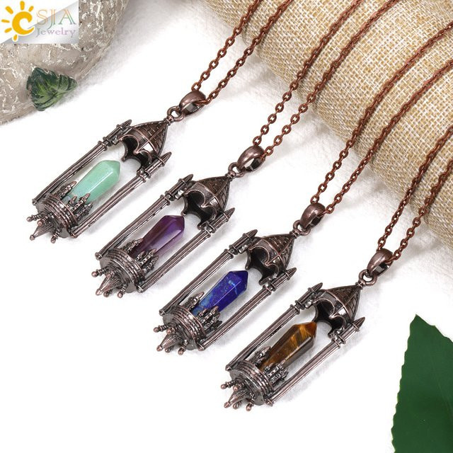 CSJA Jewelry Anhänger Kristall, Messing, Amethyst Rosenquarz Achat, Unisex - Bild 1