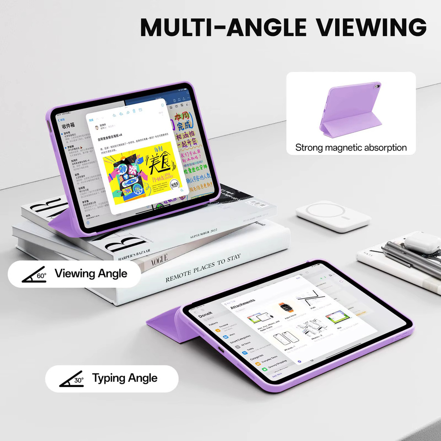 Magnetische Flip Smart Cover Hülle für iPad 11 Zoll (11. Generation 2025) und iPad 10,9 Zoll (10. Generation 2022) mit Ständer von tzion in Gelb oder Lila - Bild 3
