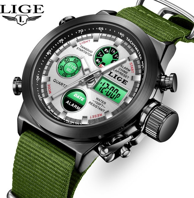 LIGE Chronograph Armbanduhr, Quarz, Schwarz, Textil/NATO, Herren - Bild 1
