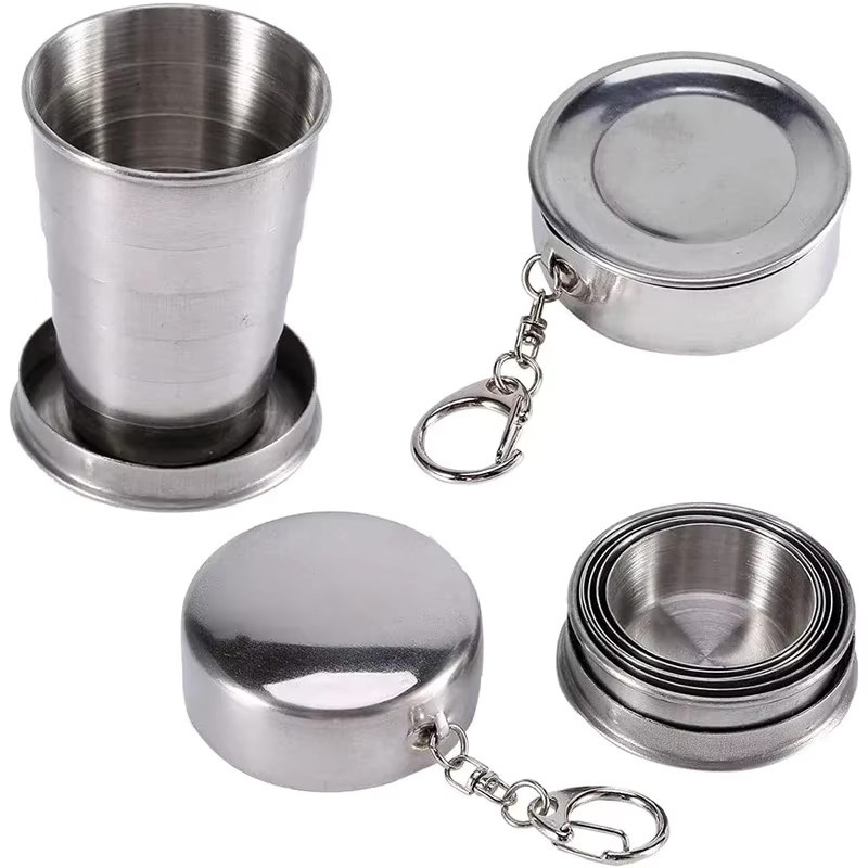 Tragbarer Edelstahl-Klappbecher von VIE LENTE in Silber für Camping und Outdoor, Teleskopbecher für Tee und Getränke - Bild 2