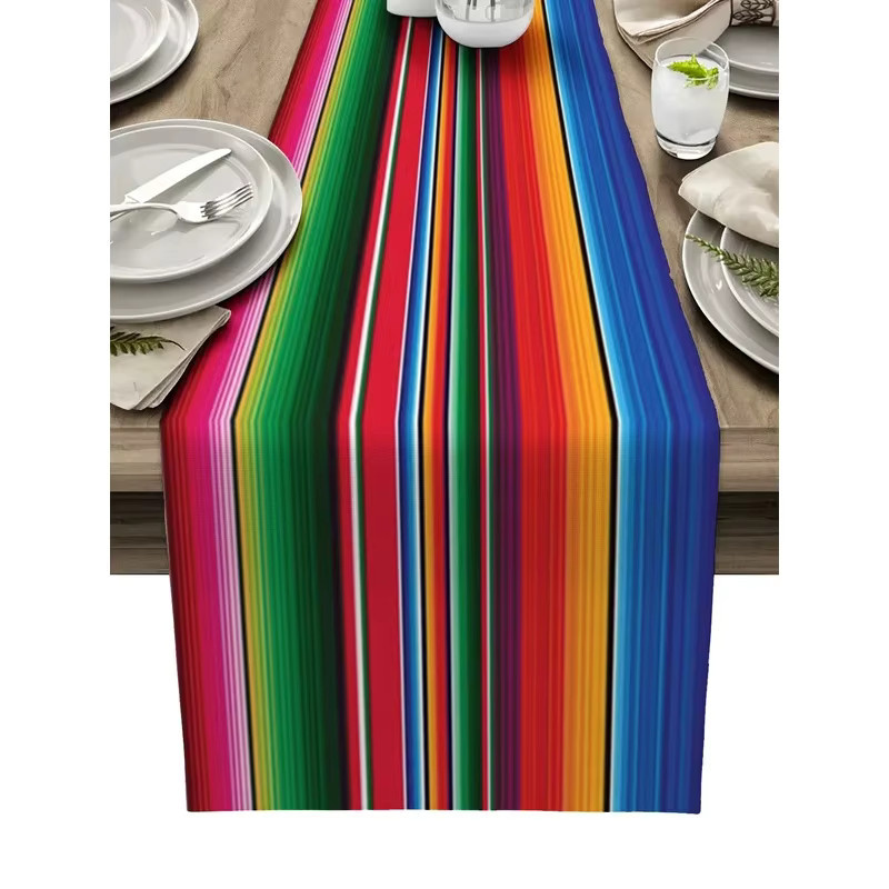VIKAMA Mexikanische Tischflagge im Sarape-Design mit bunten Streifen, ethnisch gemustertes Tischset, Mehrfarbig - Bild 2