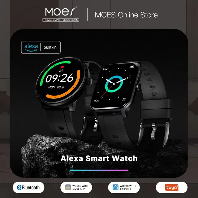 Moes Smart Watch mit Alexa, Fitness-Tracker mit Herzfrequenz- und Blutsauerstoffmonitor, IP68 wasserdicht, Bluetooth, Farbe: Schwarz - Bild 1