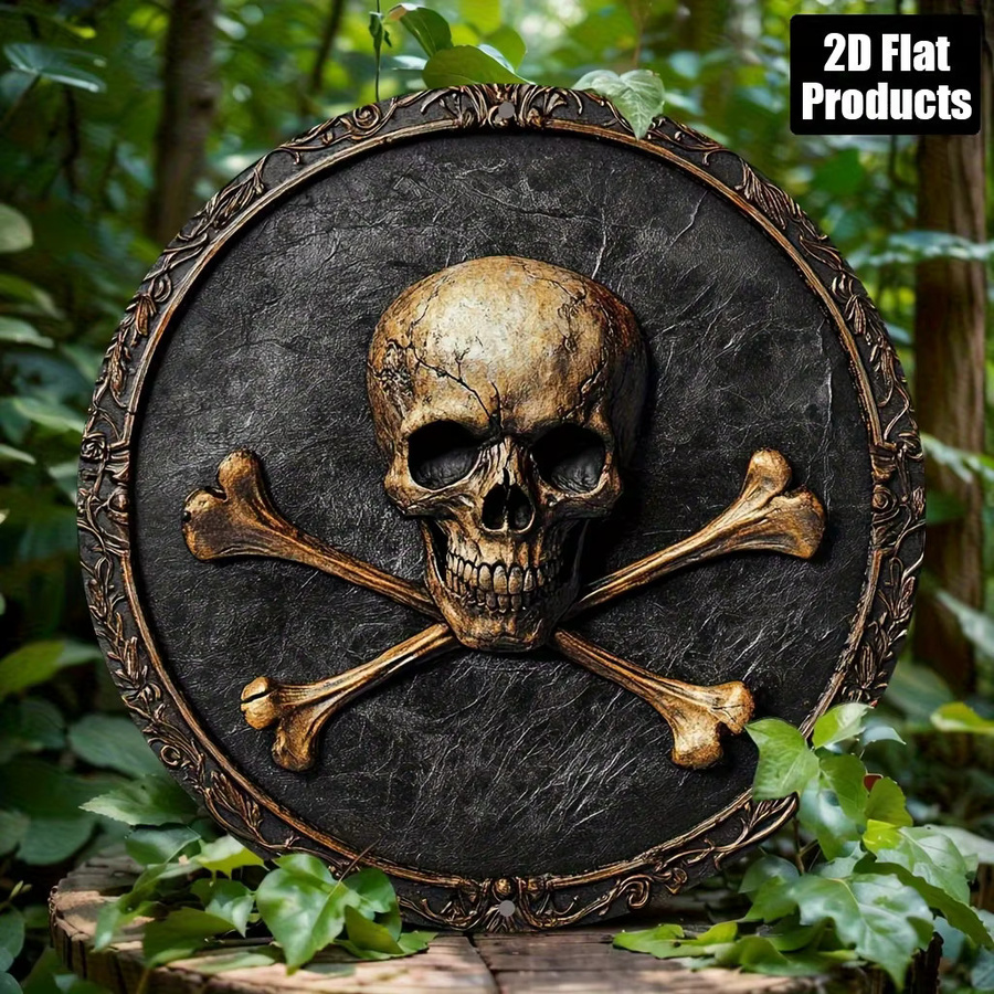 Runde Wandkunst aus Metall mit Totenkopf und Knochen von Potdemiel, Vintage Piraten Metallschild in Multicolour, Durchmesser: 20,32 cm - Bild 2
