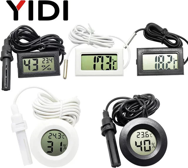 YIDI Mini LCD Digital Thermometer Hygrometer in Weiß mit Sonde für Inkubator und Aquarium - Bild 1