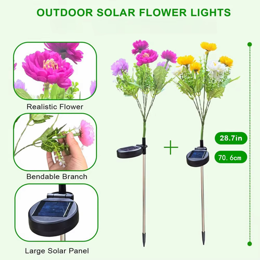 DUNDUN Solarbetriebene 7-köpfige LED Schnee-Lotus-Blumen in Multicolour zur Außendekoration für Garten und Wegbeleuchtung - Bild 6