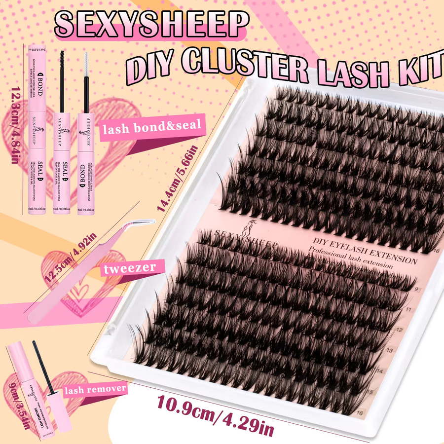 SEXYSHEEP Wimpern-Cluster-Set C-Curl, mit Bond & Seal, Kleberentferner, Unisex - Bild 3