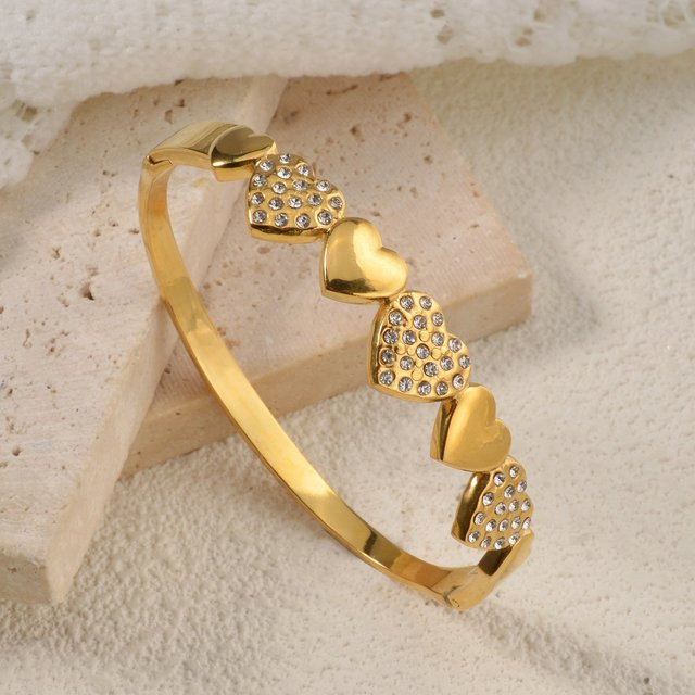 Damen-Armband Liebesherz-Armreif, Gold, Messing, Zirkonia, Vintage - Bild 1