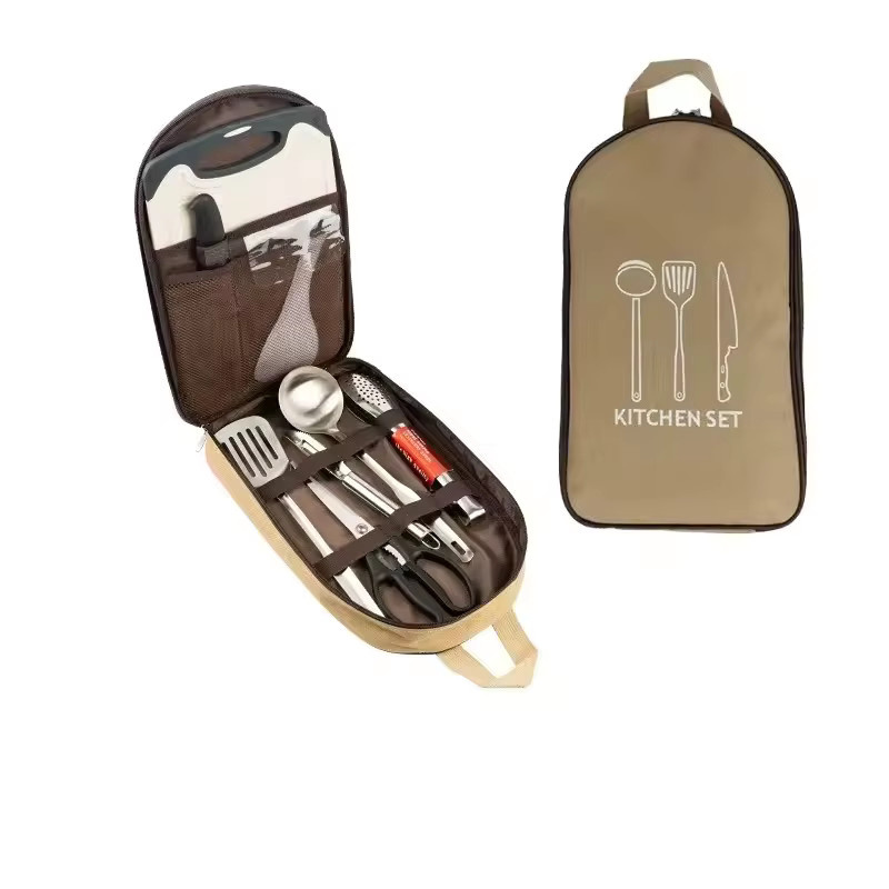 8-teiliges Outdoor Kochgeschirr Set aus Edelstahl in Braun für Camping und Picknick - Bild 2