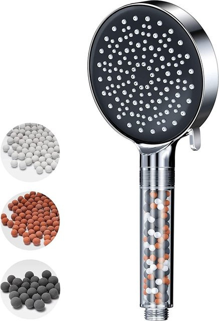 Wassersparende Handbrause Yiran Furniture mit 6 Modi und Perlenfilter in Schwarz und Silber - Bild 1