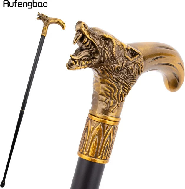 Rufengbao Dekorativer Gehstock mit gelbem Wolfskopf im Vintage-Stil, Höhe: 92 cm - Bild 1