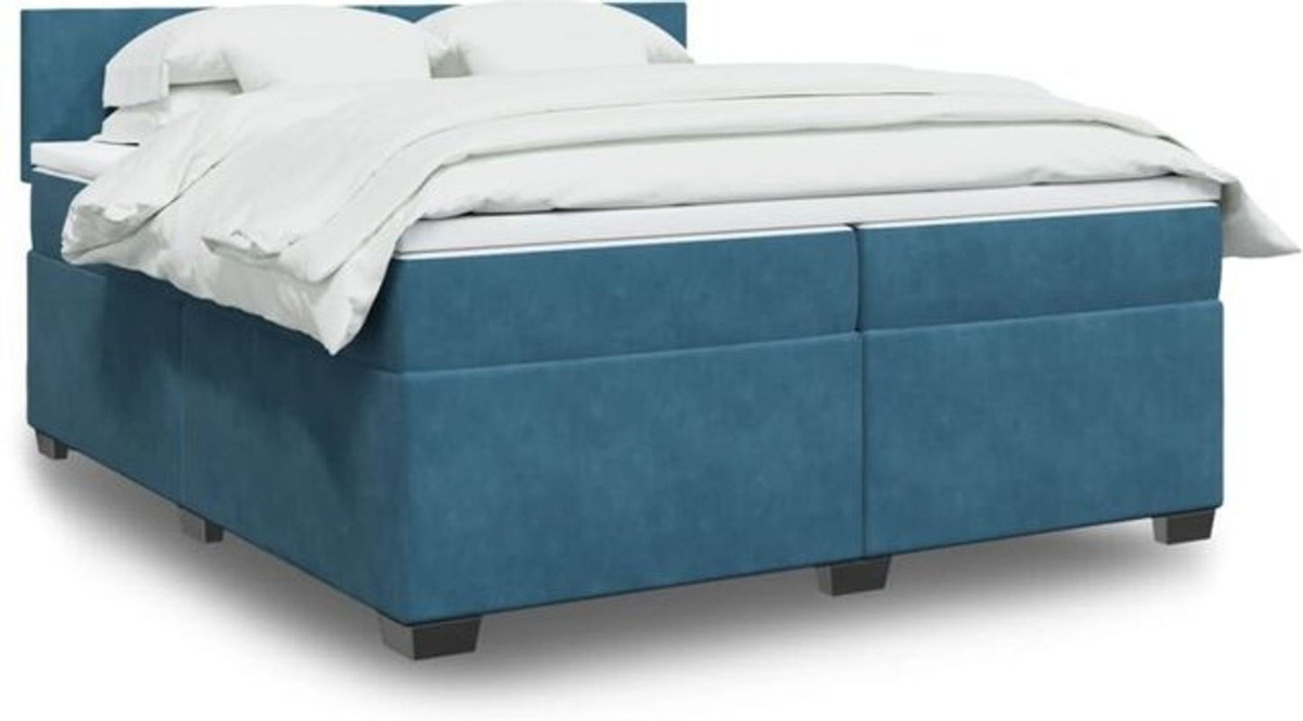 Vidaxl Boxspringbett mit Matratze aus Samt in Blau, Modernes Design, B/T/H: 200 x 200 x 100,5 cm - Bild 1