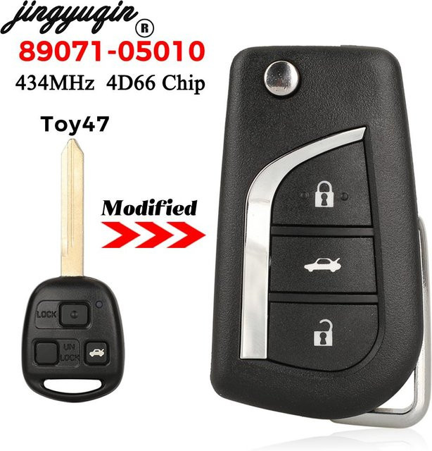 Jingyuqin Flip Remote Autoschlüssel 433 MHz mit D66 Chip für Toyota Yaris Avensis Corolla Carina Schwarz - Bild 1