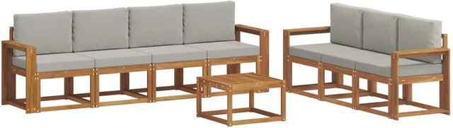 vidaXL Outdoor-Sofagarnitur mit Kissen 8-teilig in Natur und Hellgrau - Bild 1