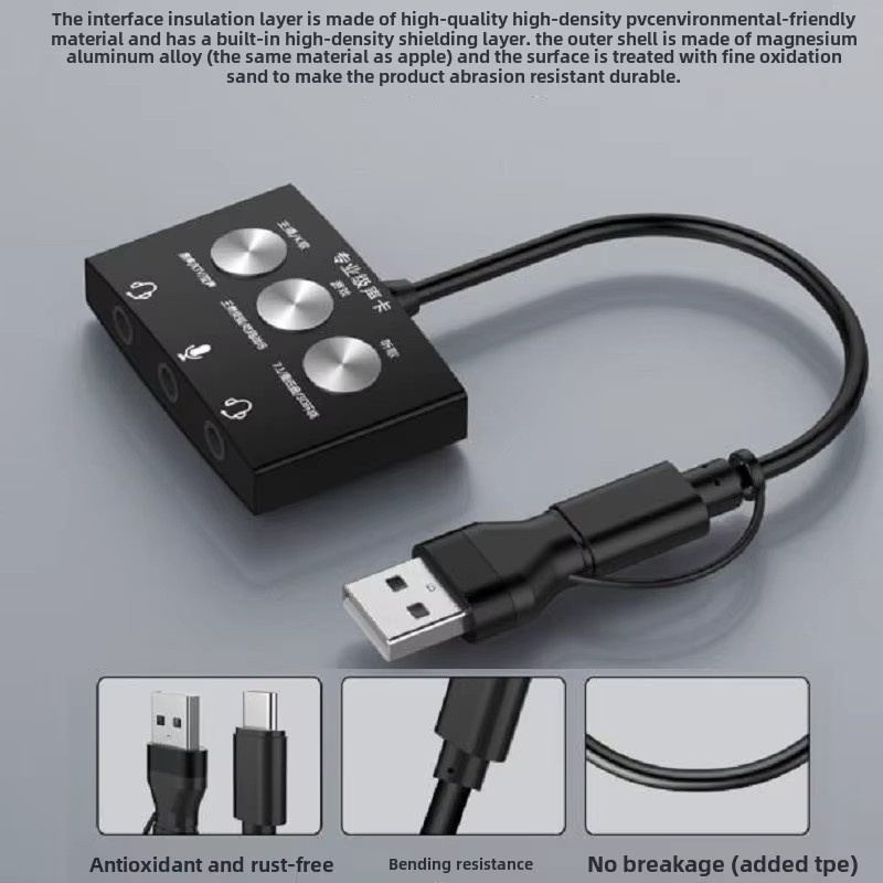 Externe USB-Soundkarte mit USB-C-Anschluss für Kopfhörer und Mikrofon in Schwarz - Bild 4