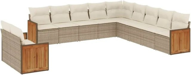 vidaXL 11-tlg. Garten-Sofagarnitur aus Polyrattan in Beige mit L-Form und Kissen - Bild 1