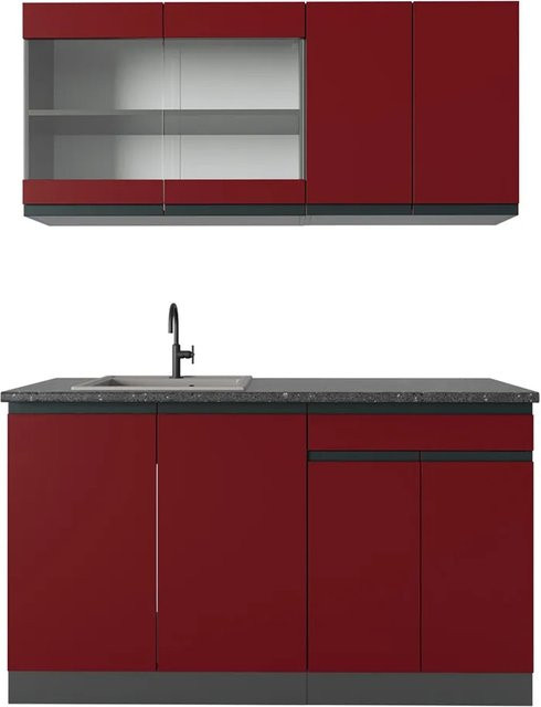 Vicco R-Line Singleküche modern in Rot und Anthrazit, Breite: 140 cm - Bild 1