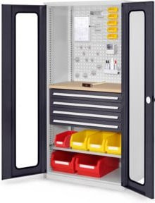 Kappes Schubladenschrank RasterPlan Mod. 36 mit Sichtfenstertüren, grau, abschließbar, B: 100,0 cm, H: 195,0 cm, T: 60,0 cm - Bild 1