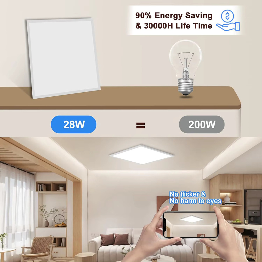 Oeegoo Quadratische LED-Deckenleuchte mit stufenloser Dimmung, Farbzyklus und Speicherfunktion, ultradünnes Flush-Mount Design - Bild 4