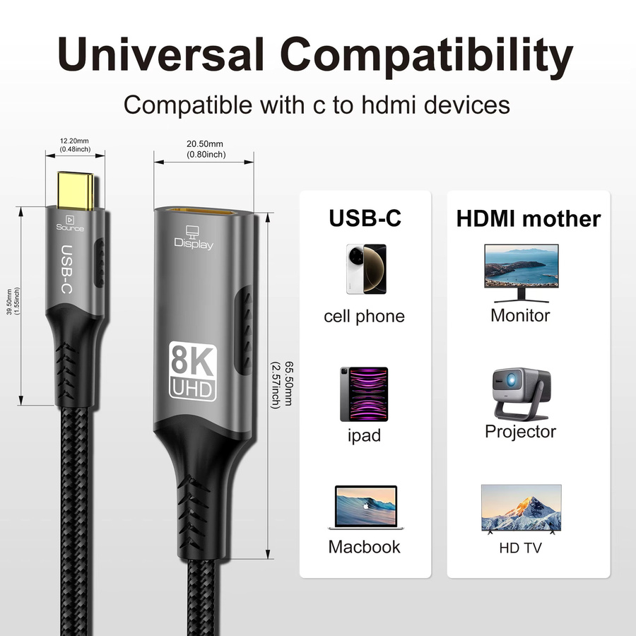 FDBOY USB-C auf HDMI Adapter für 8K@60Hz und 4K@120Hz Konverterkabel für Laptop, Tablet und MacBook - Bild 2