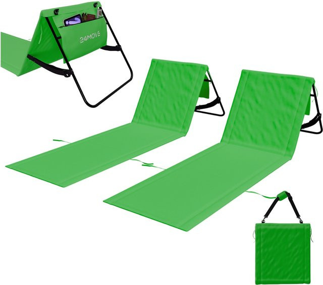 24MOVE Strandmatte 2er Set klappbar mit verstellbarer Rückenlehne und Gurt in Grün - Bild 1