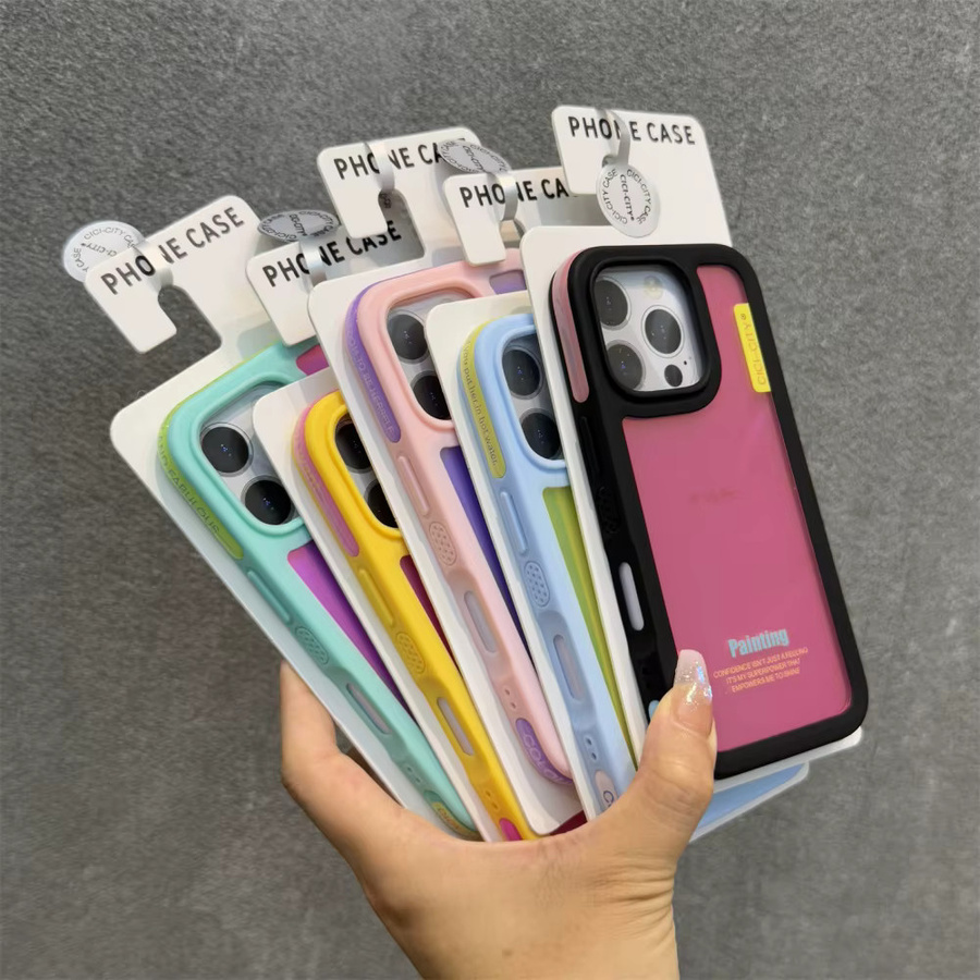 Xeber Candy Kontrastfarbe Laser Handyhülle mit Handschlaufe für iPhone 14, iPhone 15 und iPhone 16 Pro Max, Frosted IMD Soft Bumper Cover in Blau, Pink oder Multicolour - Bild 1