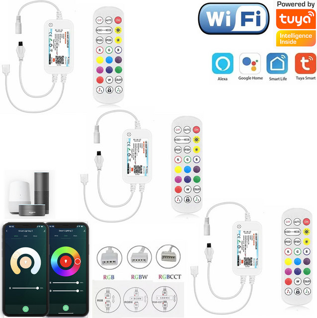 Tuya Smart WiFi LED-Controller für RGB/RGBW/RGBCCT LED-Streifen mit Infrarot-Fernbedienung, kompatibel mit Amazon Alexa und Google Assistant, Farbe: Weiß - Bild 1