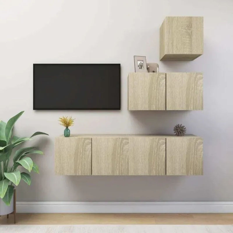 4-teiliges TV-Schrank-Set Vidaxl in Sonoma-Eiche und Braun aus Holzwerkstoff im modernen Design - Bild 1