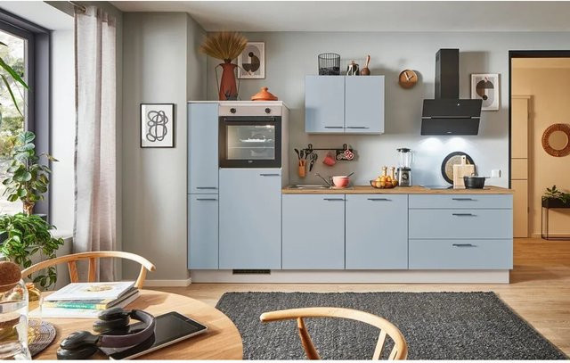 pino Küchenzeile Pastellblau mit Seitenschrank und Soft-Close-Türen, Breite: 280 cm, Höhe: 174 cm, Tiefe: 60 cm - Bild 1