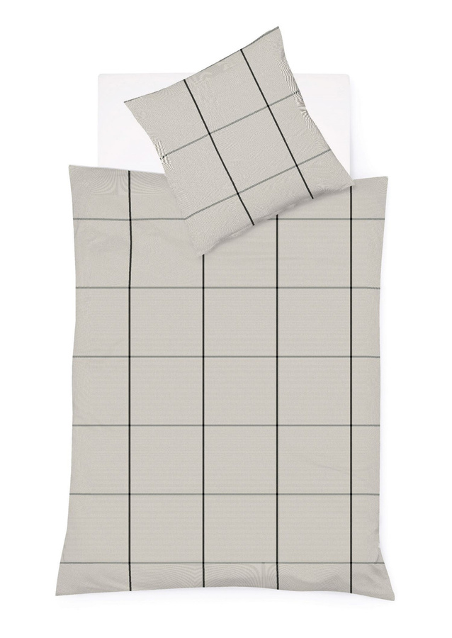 Fleuresse Lech Edelflanell Bettwäsche Karo Steingrau Silber, Material: Baumwolle, Set bestehend aus Bettbezug und Kissenbezug, Maße: Breite: 155 cm, Tiefe: 220 cm, Kissenbezug: 80 x 80 cm - Bild 1