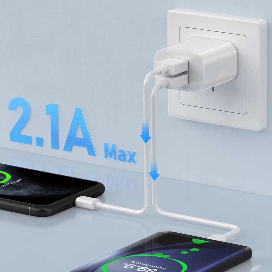 TAQKRED USB-Wandladegerät mit Dual-Port 5V/2A in Weiß - Bild 2