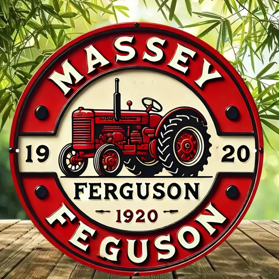 CIFBUY Vintage Metall-Wandschild Massey Ferguson Traktor in Rot und Creme, runde Aluminium-Dekoration für Zuhause, Bar oder Büro, Durchmesser: 20,32 cm - Bild 3
