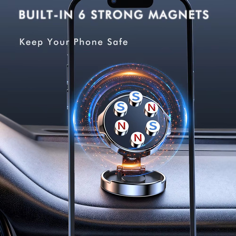 XMSJ Magnetischer Autohalter Schwarz, Runder Zusammenklappbarer Handy-Ständer mit 360-Grad-Drehung für iPhone und Samsung - Bild 3