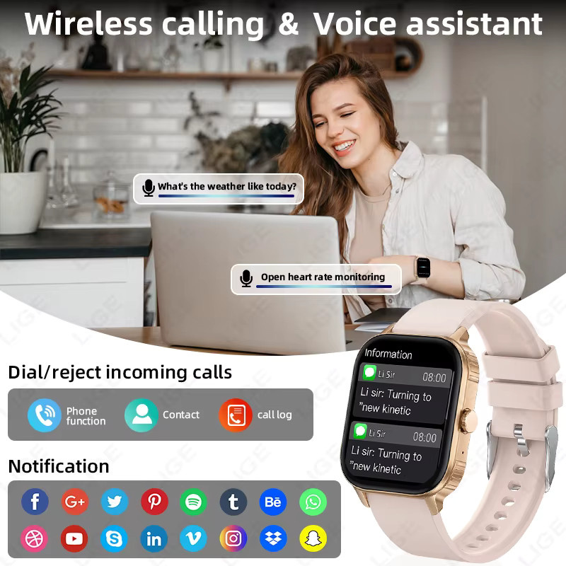 LIGE Smartwatch mit 2,01 Zoll HD Display, Bluetooth Anruf, Herzfrequenzmessung und Wasserdichtigkeit, Pink - Bild 3