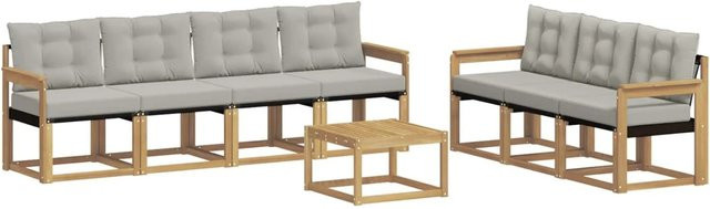 vidaXL Outdoor-Sofagarnitur 8-teilig aus Akazienholz mit Textilene und Kissen in Weiß-Hellgrau - Bild 1