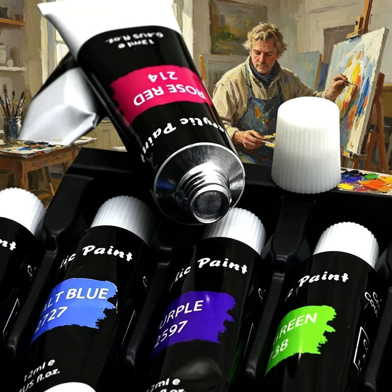 Acrylfarben-Set von kissbuty mit 24 Farben in 12ml Tuben und professionellen Pinseln, Multicolor, ideal für Künstlerzeichnungen und DIY-Kunstprojekte - Bild 4