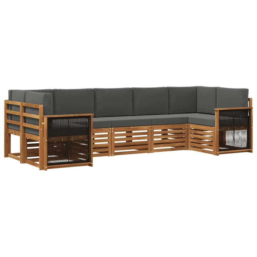 vidaXL Ecksofa Set in L-Form aus Akazienholz und Polyester in Anthrazit mit Kissen und Armlehnen - Bild 2
