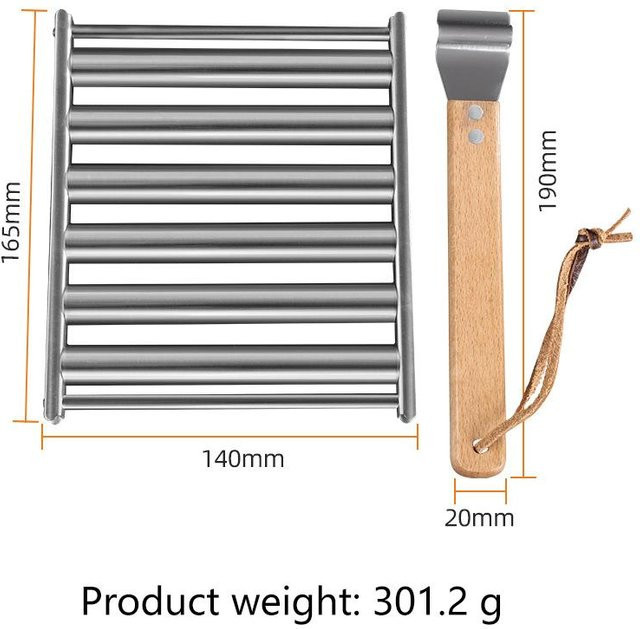 Yiran Furniture Hot Dog Rollständer aus Edelstahl mit langem Holzgriff in Silber - Bild 1