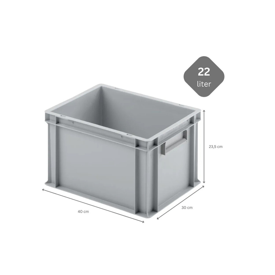 PROREGAL SuperSparSet 5 Euroboxen mit geschlossenem Griff und Auflagedeckel, Grau, H: 23,5 cm, B: 30 cm, T: 40 cm - Bild 2
