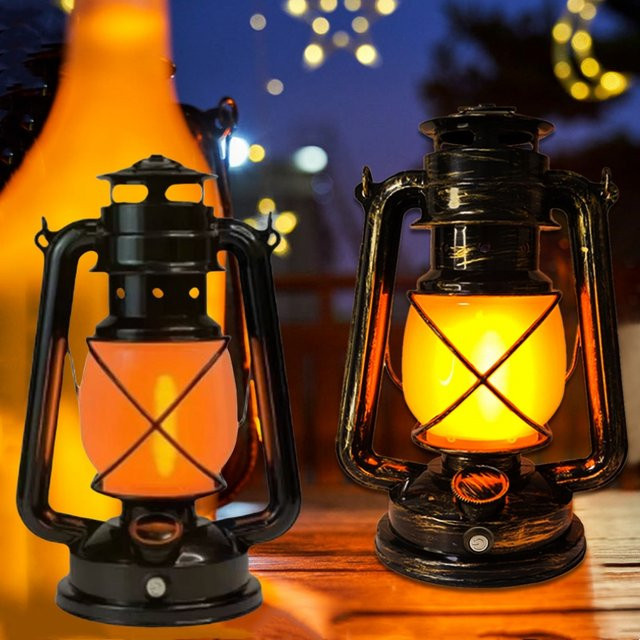 Ammtoo Vintage Laterne mit Flammeneffekt als tragbare LED Campingleuchte, USB-C wiederaufladbar mit 1200 mAh Akku, warmweißes Licht für Tischdekoration in Bar und Restaurant - Bild 1
